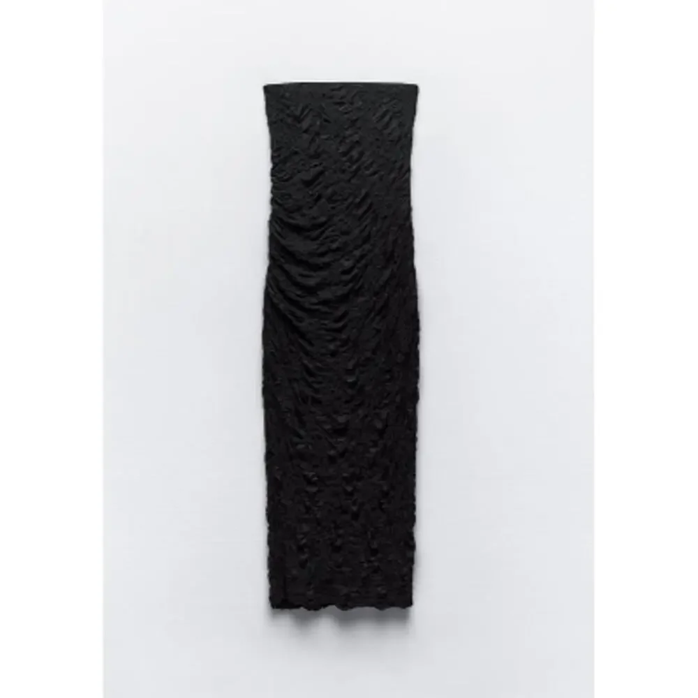 Zara Black Ruched Lace Strapless Midi / Maxi Dress Size Small